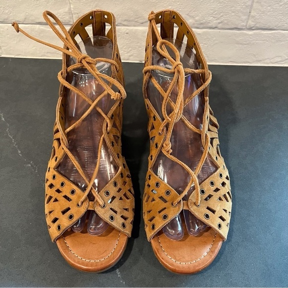 Jessica Simpson sz 7.5 chestnut suede cage sandals wedge - Picture 7 of 14